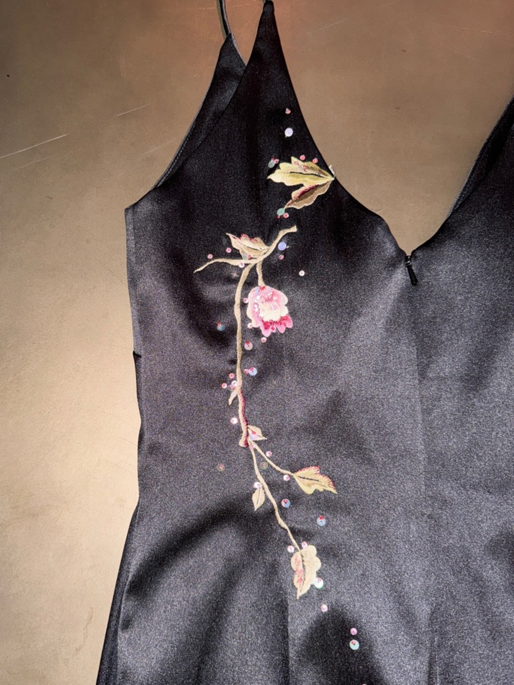 Black Floral-Embroidered Slip Dress - Women's - Picture 4 of 8